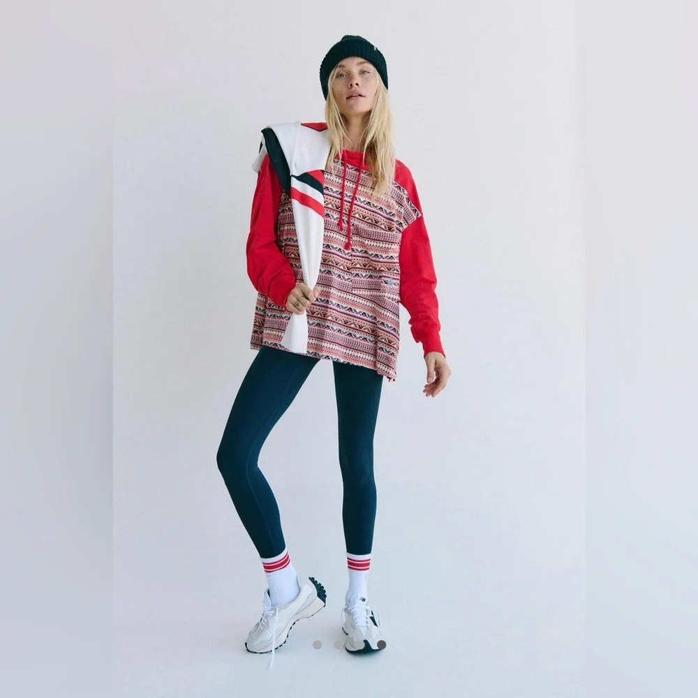 Free People Movement Hot Shot Printed Hooded Layer in Nordic Red Ridge Motif - Picture 4 of 9